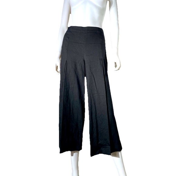 Per Se By Carlisle Linen Viscose Blend Pull On Wide Leg Pants Cropped Black Sz 6 - Picture 1 of 9